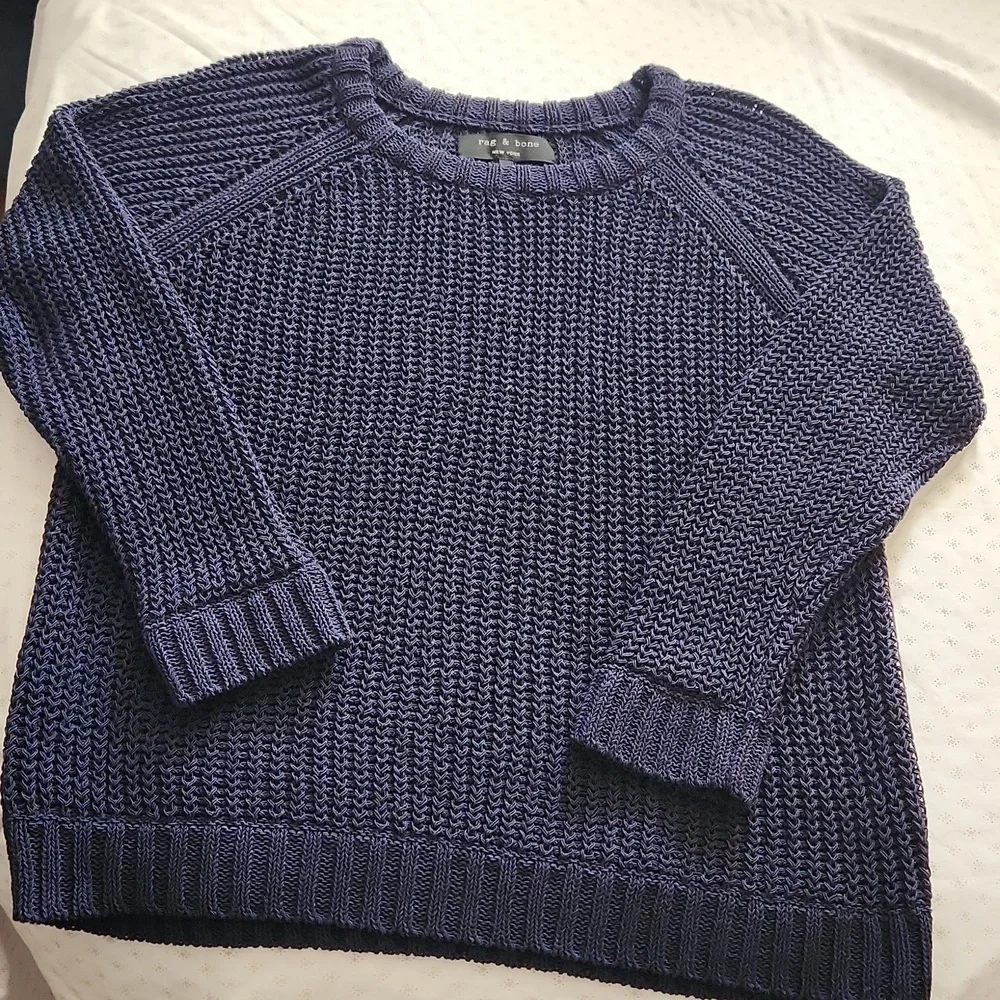 Rag & Bone Blue Cotton Shaker-stitch Raglan Sweater Size M